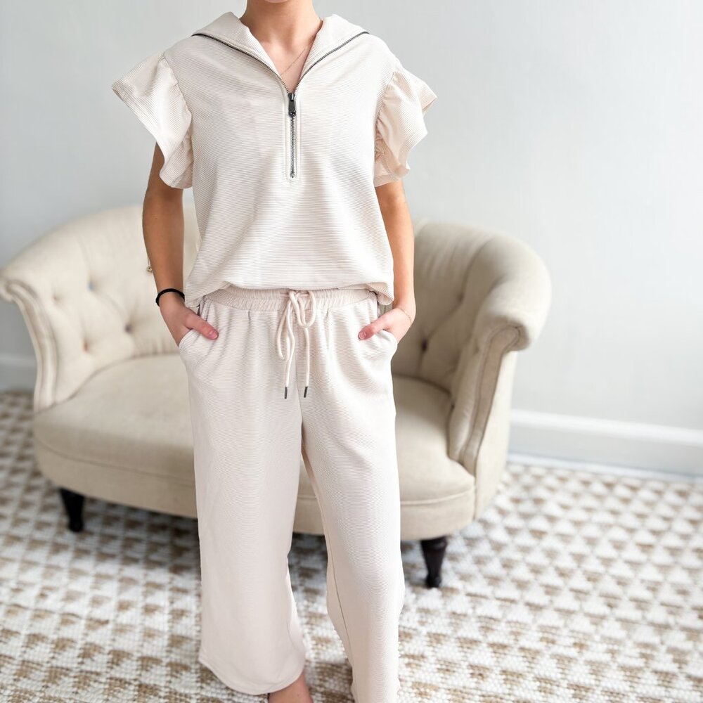 Nova Wide Leg Pants Set - Khaki
